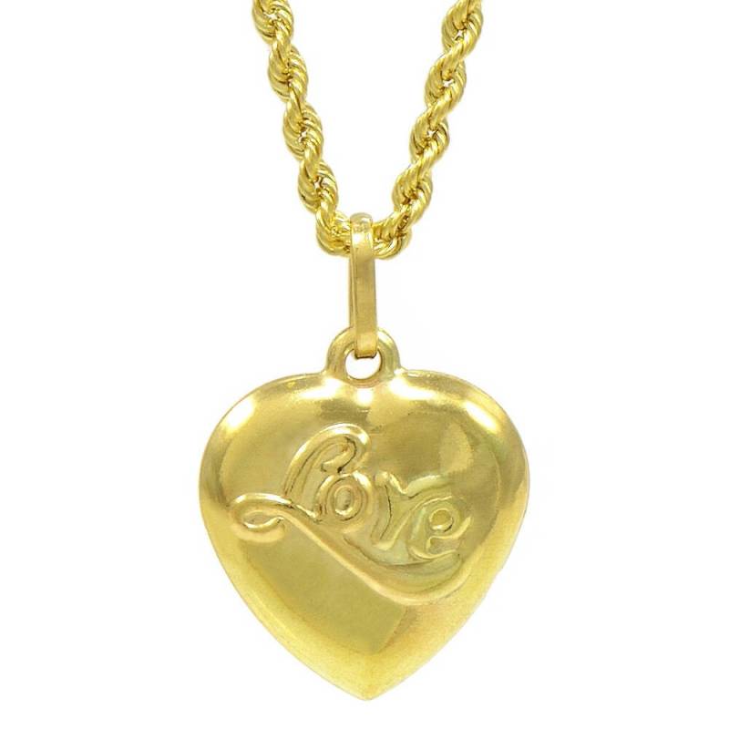 14K Gelbgold "Liebe" Herz Anhänger Halskette von PyramidJewelry