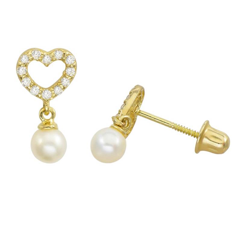 14K Gelbgold Runde Zirkonia Shared-Prong Set Herz Ohrstecker von PyramidJewelry