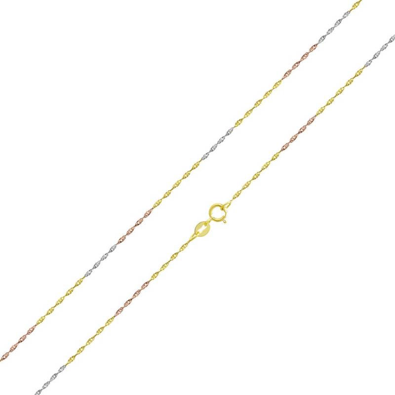 14K Tri Color Gold 0, 8 Mm Singapur-Kettenhalskette, 16 "Bis 20" von PyramidJewelry