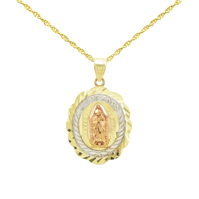 14K Tri-Color Gold 15 Anos Quinceanera Jungfrau Maria Guadalupe Anhänger Halskette von PyramidJewelry