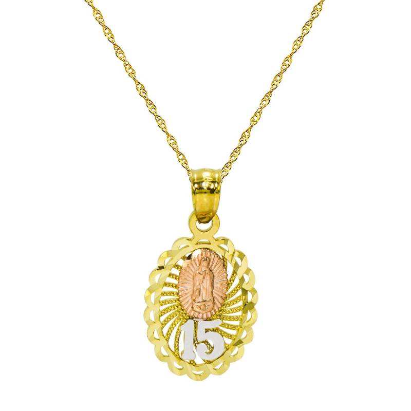 14K Tri-Color Gold 15 Quinceanera Anhänger Halskette von PyramidJewelry