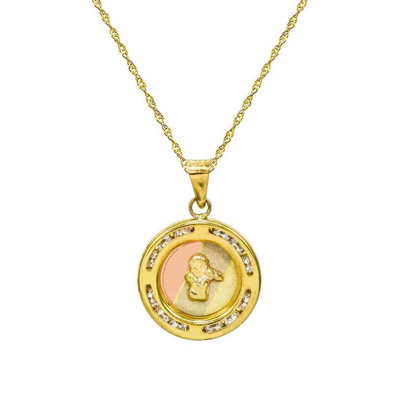 14K Tri-Color Gold Bautizo Taufanhänger Halskette von PyramidJewelry