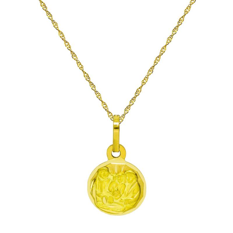 14K Tri-Color Gold Bautizo Taufe Runden Anhänger Halskette von PyramidJewelry