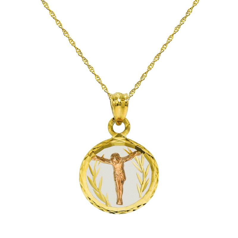 14K Tri-Color Gold Jesus Christus Anhänger Halskette von PyramidJewelry