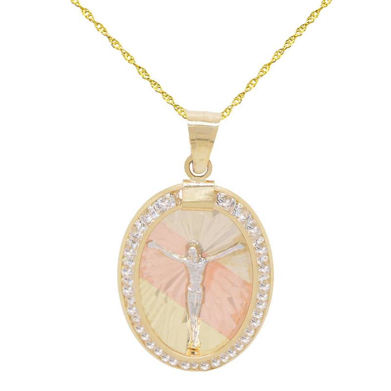 14K Tri Color Gold Jesus Christus Charm Anhänger Halskette von PyramidJewelry