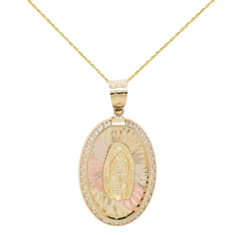 14K Tri-Color Gold Jungfrau Maria Guadalupe Anhänger Halskette von PyramidJewelry