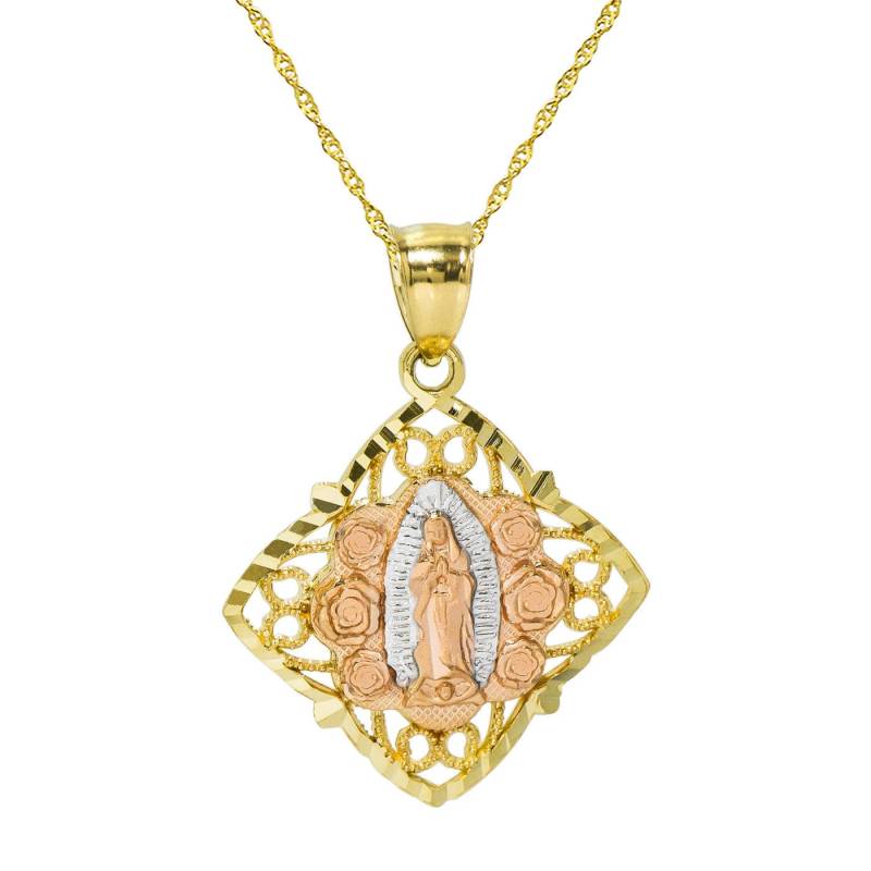 14K Tri Color Gold Jungfrau Maria Guadalupe Anhänger Halskette von PyramidJewelry
