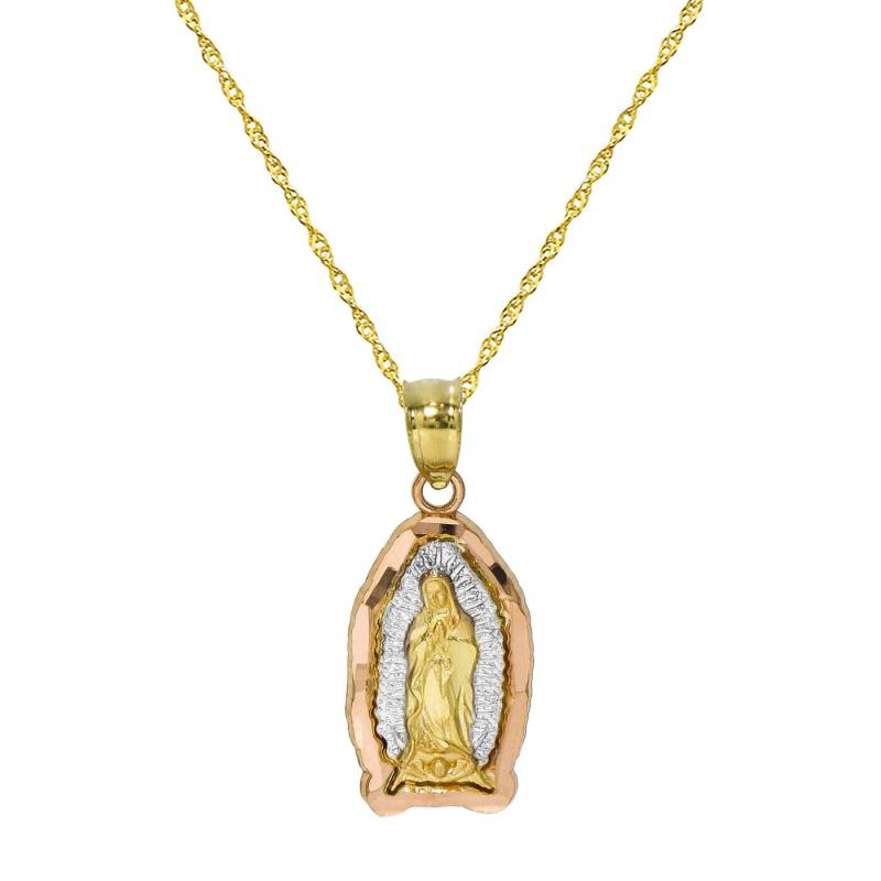 14K Tri-Color Gold Jungfrau Maria Guadalupe Anhänger Halskette von PyramidJewelry