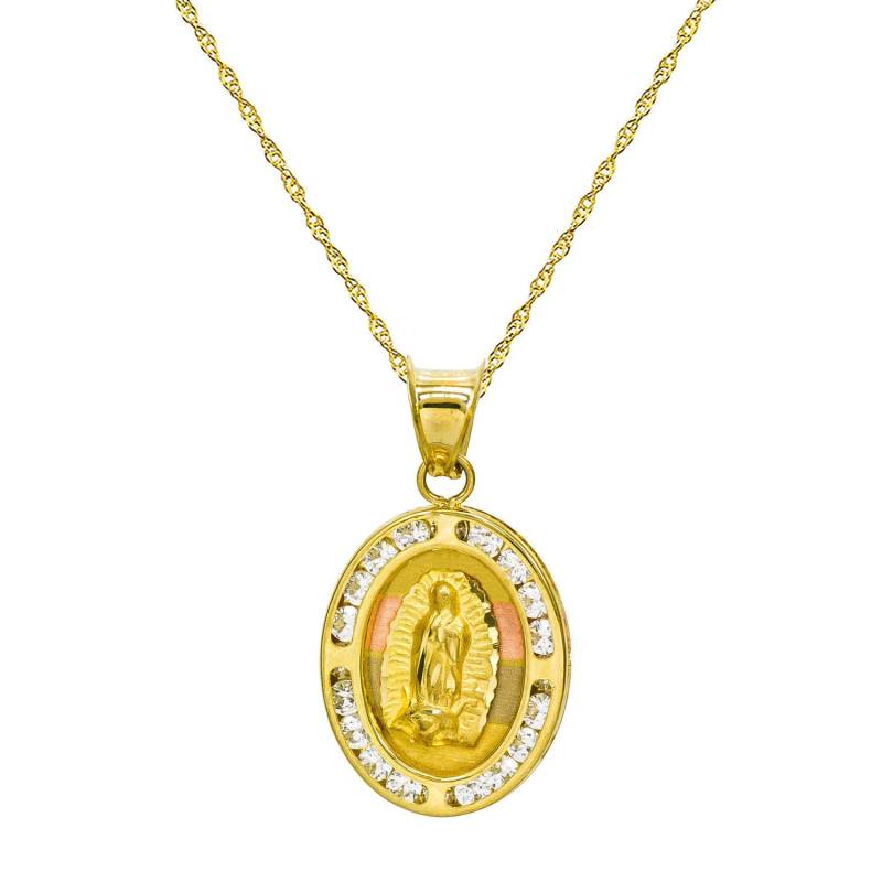 14K Tri-Color Gold Jungfrau Maria Guadalupe Rund Anhänger Halskette von PyramidJewelry