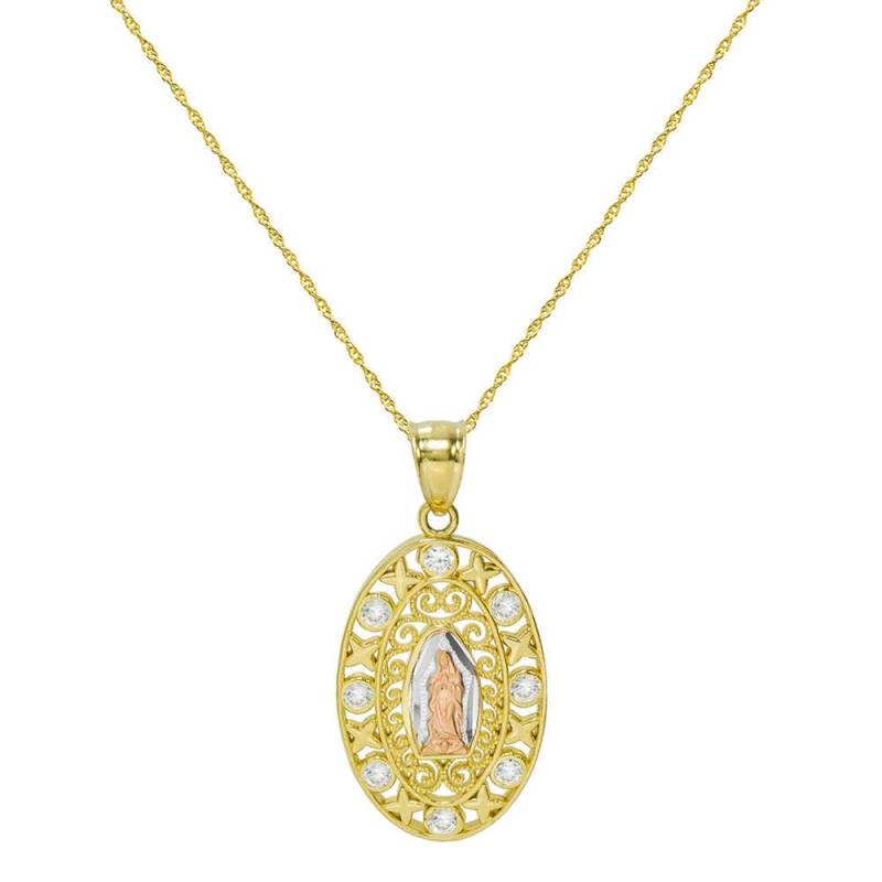 14K Tri Farbe Gold Cz Jungfrau Maria Guadalupe Anhänger Halskette von PyramidJewelry
