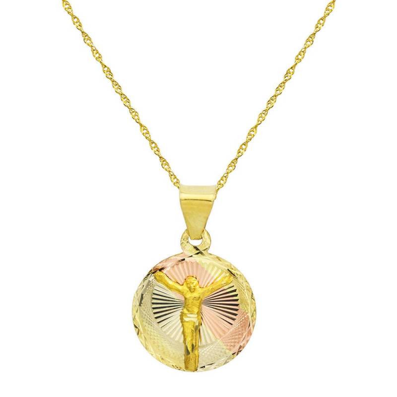 14K Tri Farbe Gold Jesus Christus Charm Anhänger Halskette von PyramidJewelry