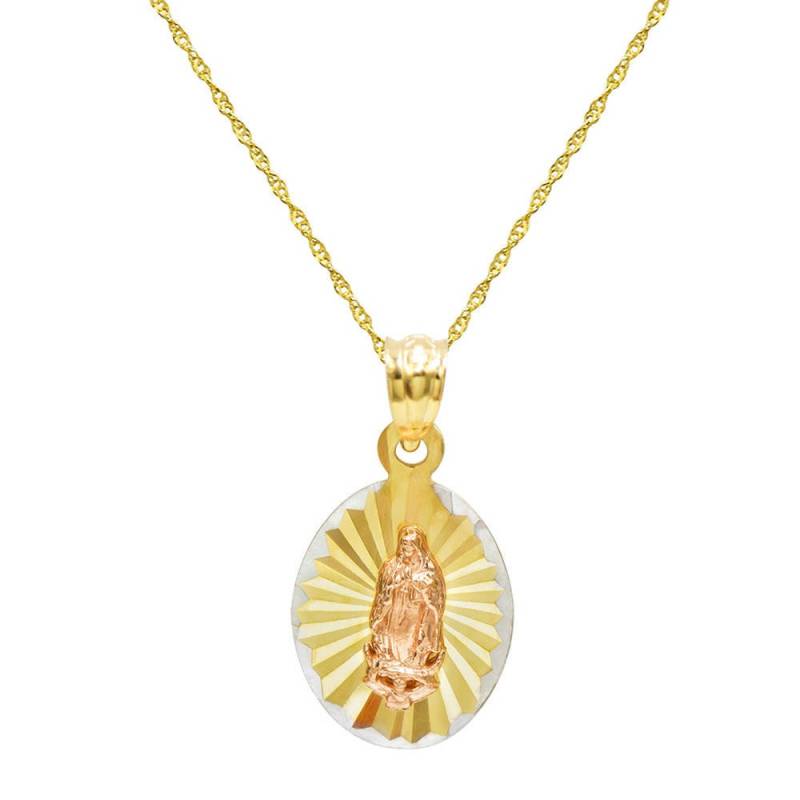 14K Tri Farbe Gold Jungfrau Maria Guadalupe Anhänger Halskette von PyramidJewelry