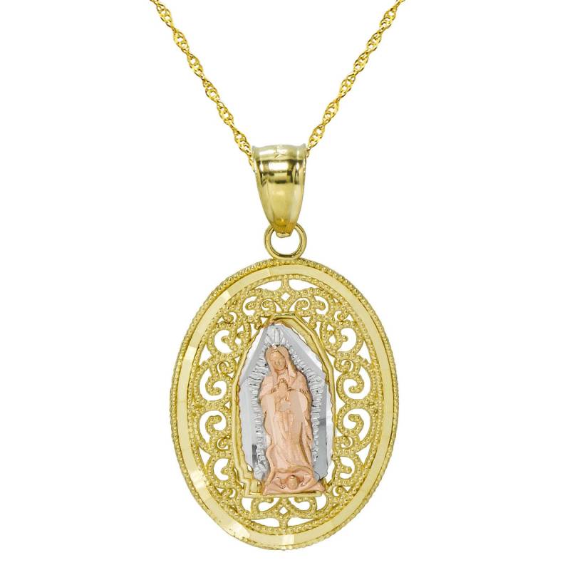 14K Tri Farbe Gold Jungfrau Maria Guadalupe Anhänger Halskette von PyramidJewelry