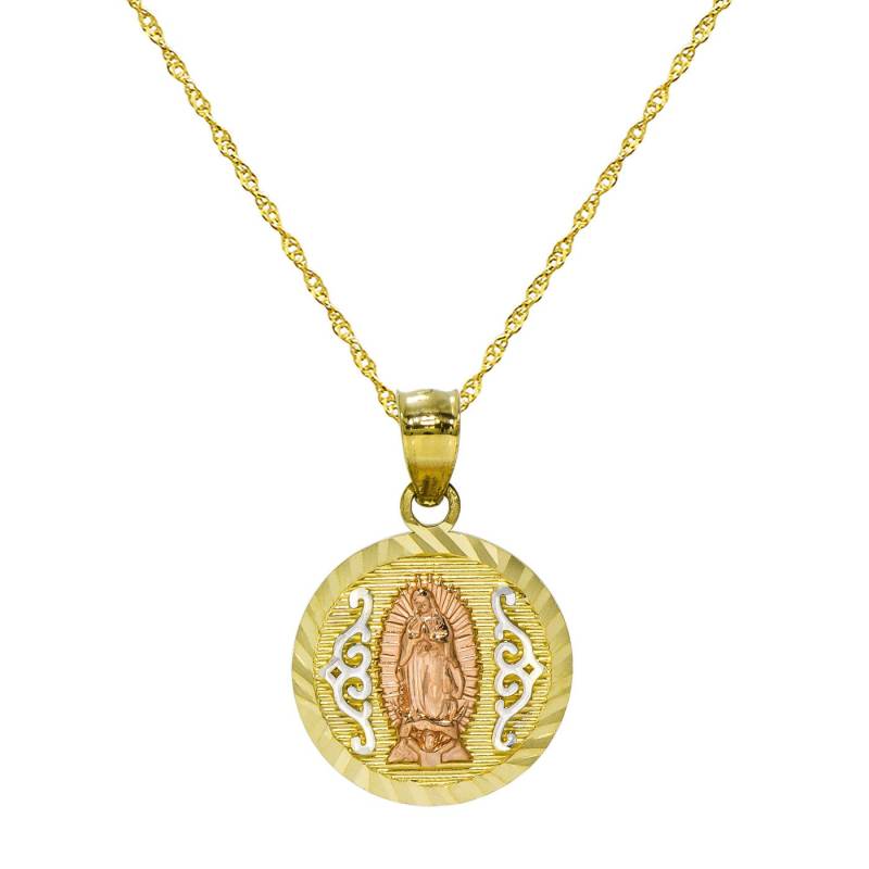 14K Tri Farbe Gold Jungfrau Maria Guadalupe Anhänger Halskette von PyramidJewelry