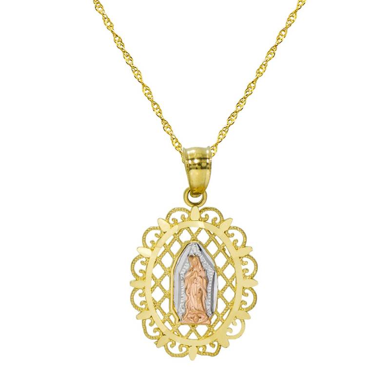 14K Tri Farbe Gold Jungfrau Maria Guadalupe Anhänger Halskette von PyramidJewelry
