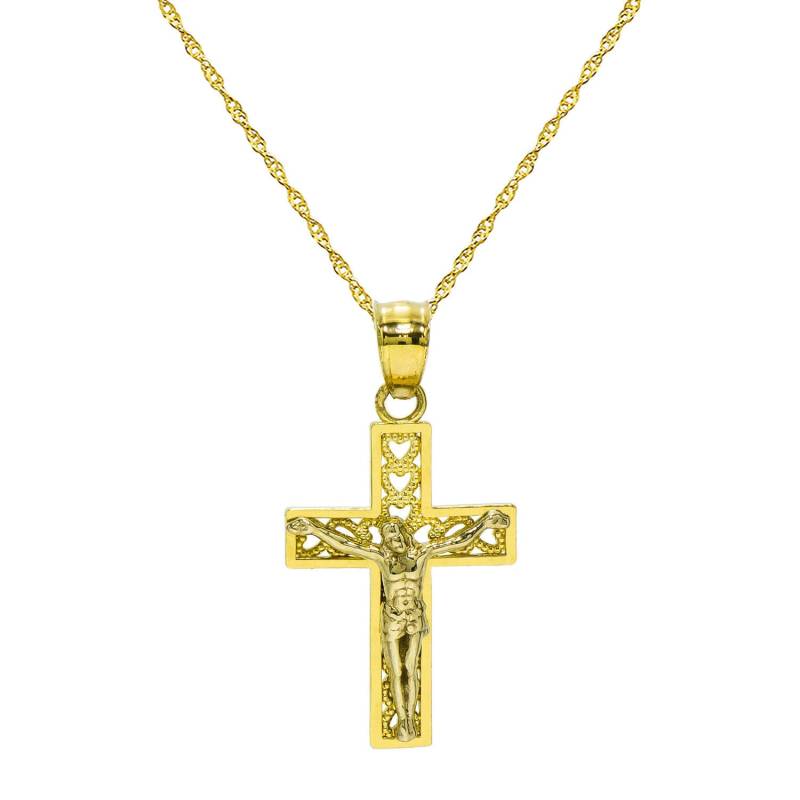 14K Two Tone Gold Jesus Christus Kreuz Anhänger Halskette von PyramidJewelry