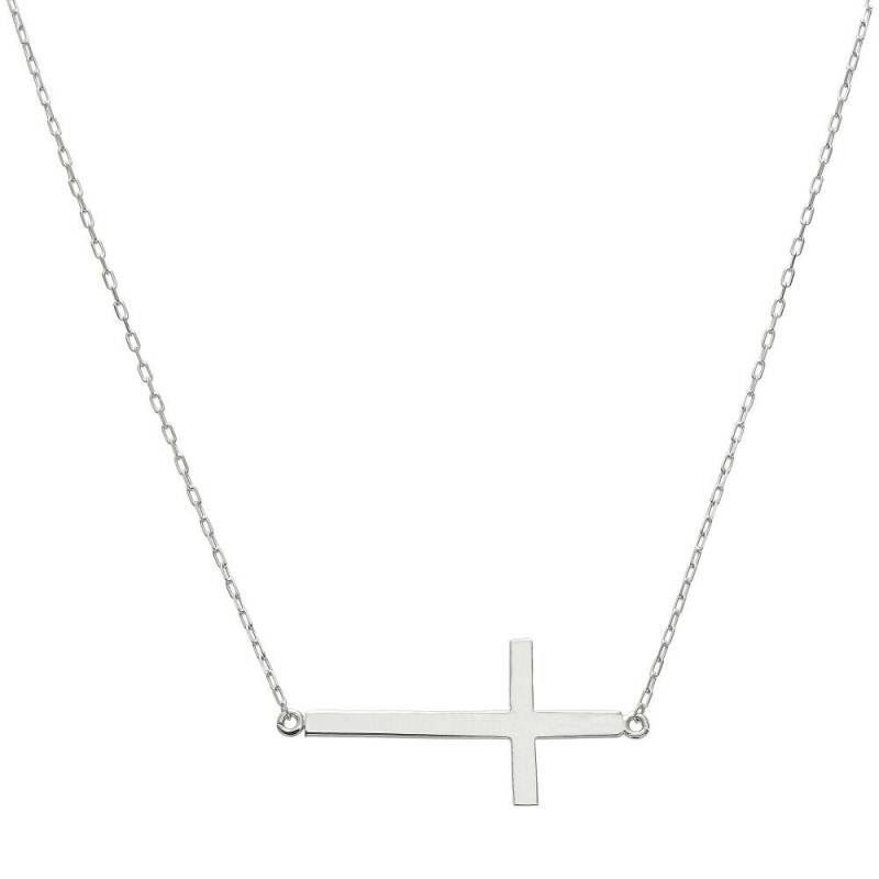 14K Weißgold Horizontale Kreuz Halskette von PyramidJewelry