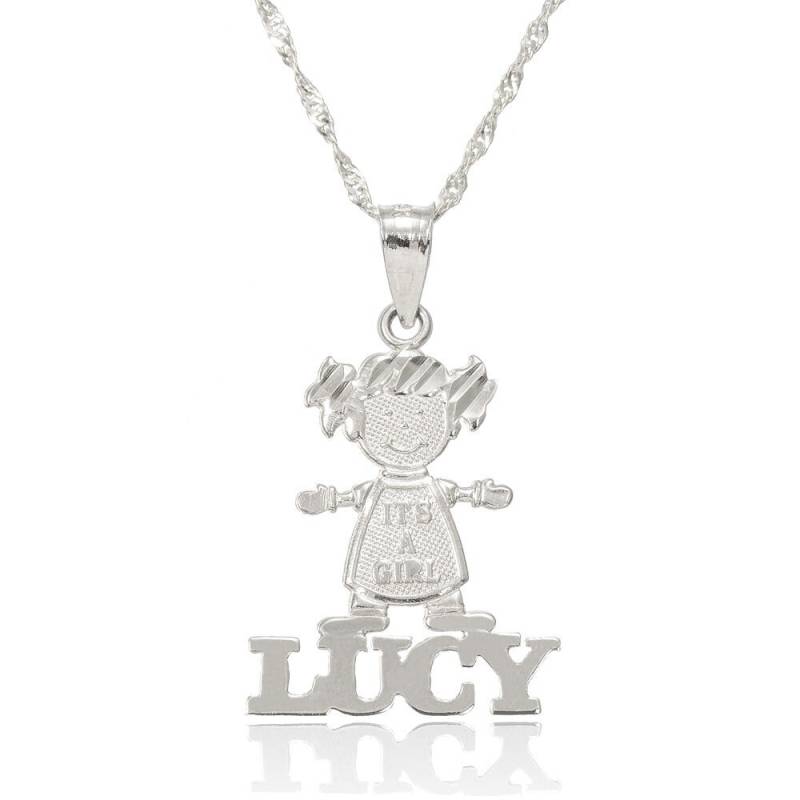 14K Weißgold "It's A Girl" Personalisierte Name Baby Halskette - Nach Maß Jeder von PyramidJewelry