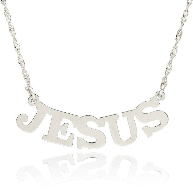 14K Weißgold "Jesus" Gebogenen Namen Halskette - Custom Made Jeden von PyramidJewelry