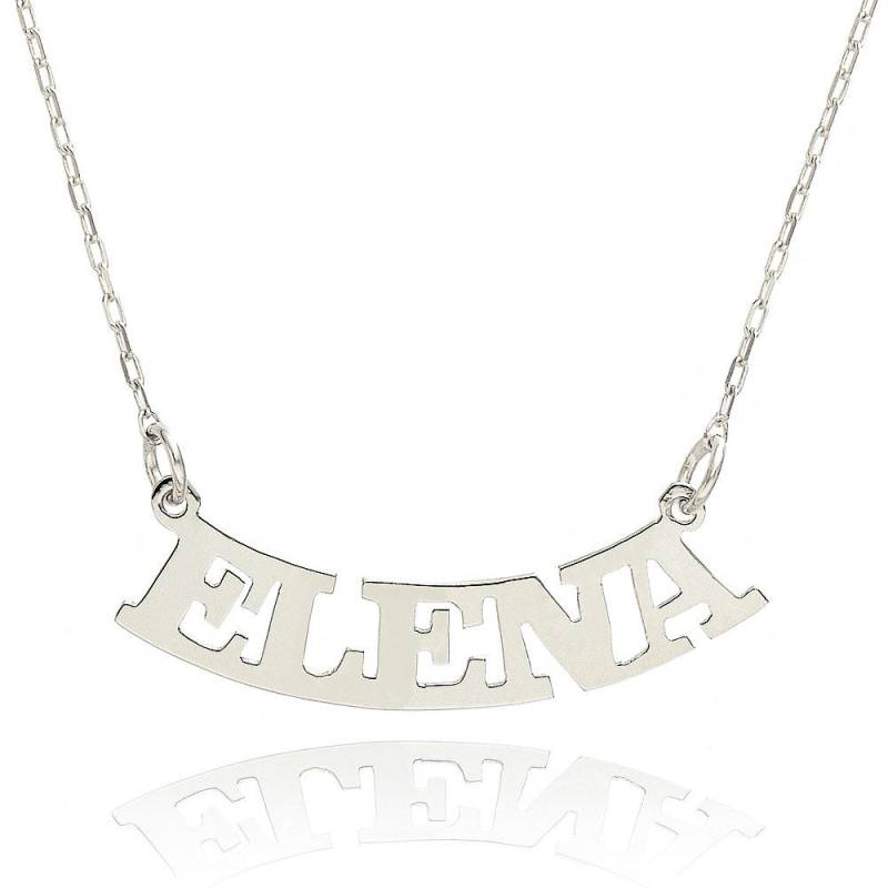 14K Weißgold Personalisierte Gebogenen Namen Halskette - Custom Made Jeden von PyramidJewelry