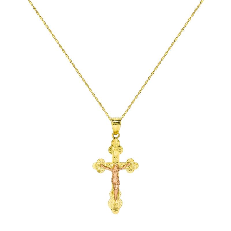 14K Zwei Ton Gold Jesus Christus Anhänger Halskette von PyramidJewelry