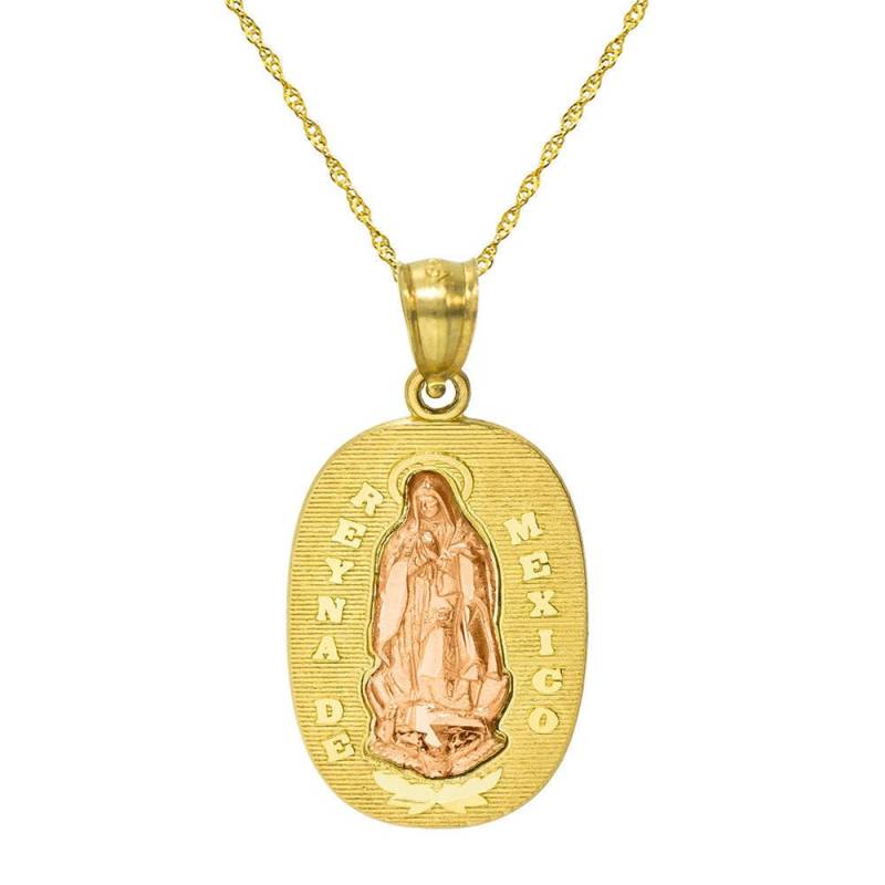 14K Zwei Ton Gold Reyna De Mexiko Jungfrau Maria Guadalupe Anhänger Halskette von PyramidJewelry