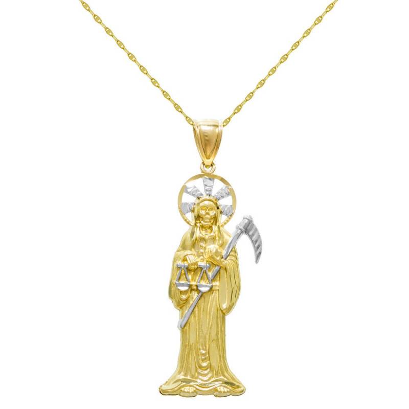 14K Zwei Ton Gold Santa Muerte Charm Anhänger Halskette von PyramidJewelry