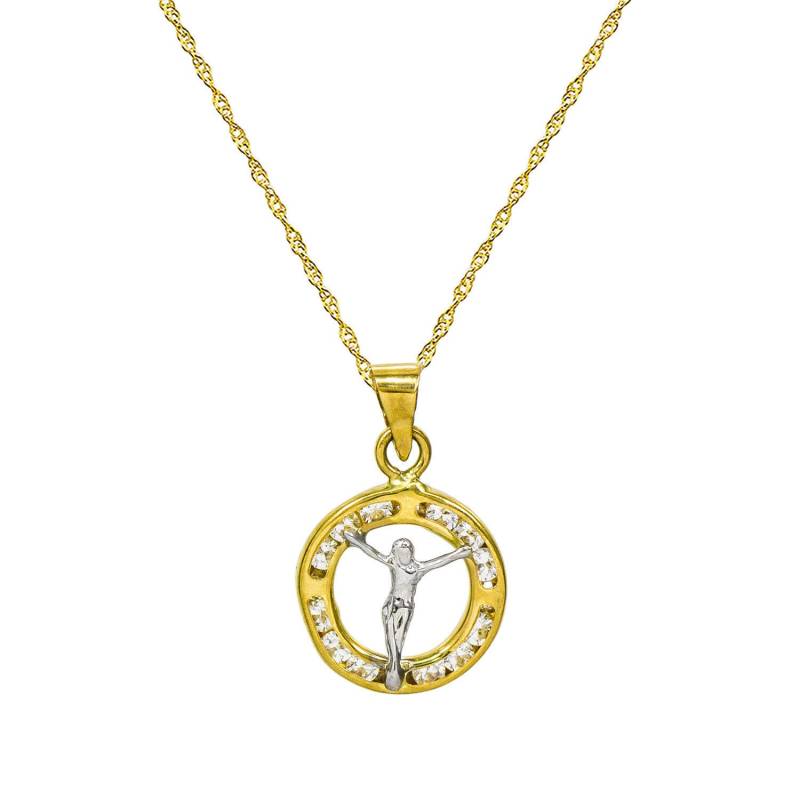 14K Zweifarbige Gold Jesus Christus Anhänger Halskette von PyramidJewelry