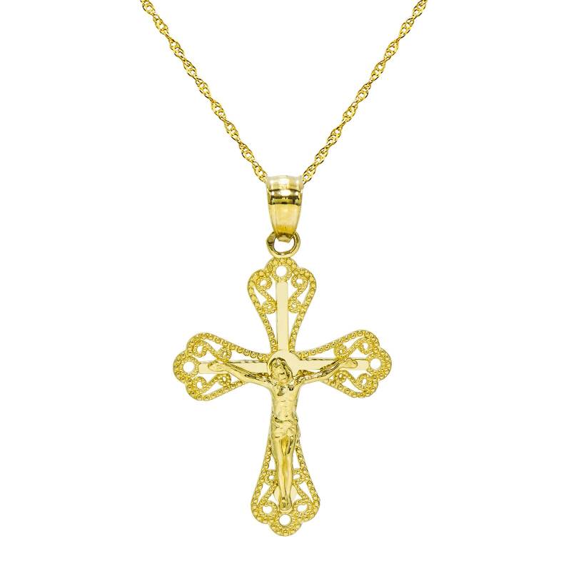 14K Zweifarbige Gold Jesus Christus Kreuz Anhänger Halskette von PyramidJewelry