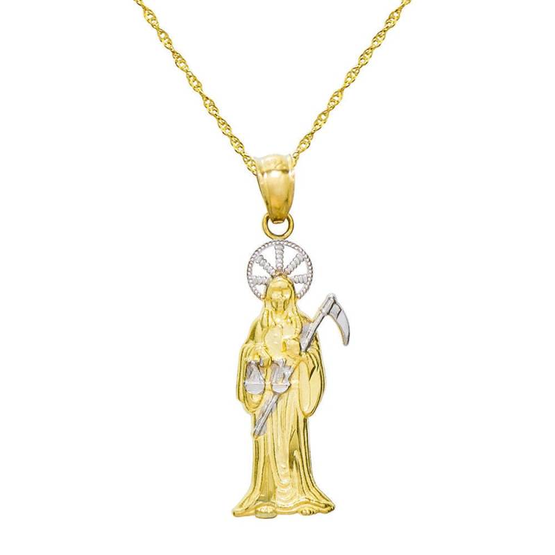 14K Zweifarbige Gold Santa Muerte Charm Anhänger Halskette von PyramidJewelry