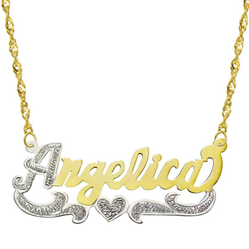 14K Zweifarbige Goldfarbene Personalisierte Namensschild Halskette - Style 7 von PyramidJewelry
