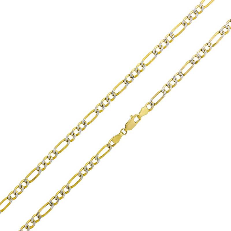 Herren 14K Gelbgold 4, 1 Mm Weiß Pave Figaro Kettenhalskette, 45 "Bis 26" von PyramidJewelry
