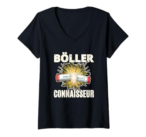 Damen Böller Connaisseur T-Shirt mit V-Ausschnitt von Pyro Silvester Feuerwerk Pyrotechniker Geschenke