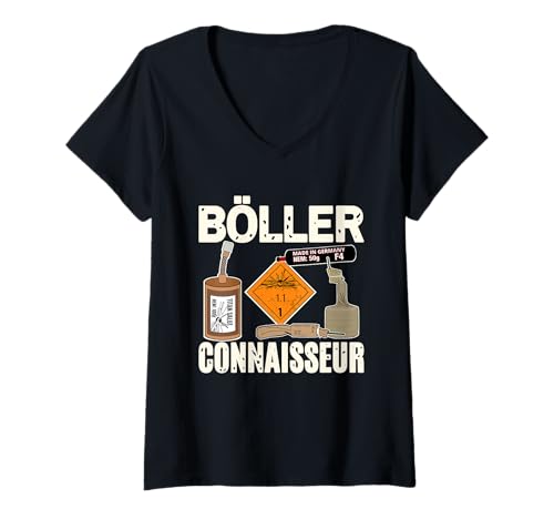 Damen Böller Connaisseur T-Shirt mit V-Ausschnitt von Pyro Silvester Feuerwerk Pyrotechniker Geschenke