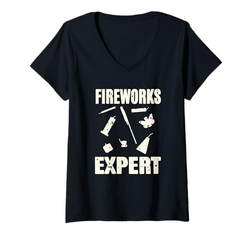 Damen Fireworks T-Shirt mit V-Ausschnitt von Pyro Silvester Feuerwerk Pyrotechniker Geschenke