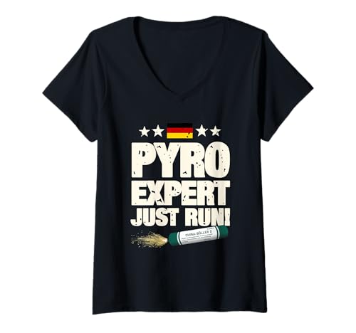 Damen Pyro Expert T-Shirt mit V-Ausschnitt von Pyro Silvester Feuerwerk Pyrotechniker Geschenke