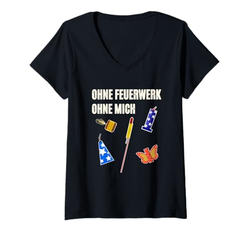 Damen Pyro Feuerwerk T-Shirt mit V-Ausschnitt von Pyro Silvester Feuerwerk Pyrotechniker Geschenke
