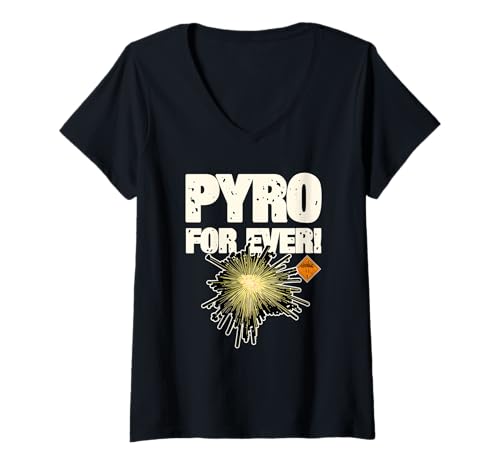 Damen Pyro Forever T-Shirt mit V-Ausschnitt von Pyro Silvester Feuerwerk Pyrotechniker Geschenke