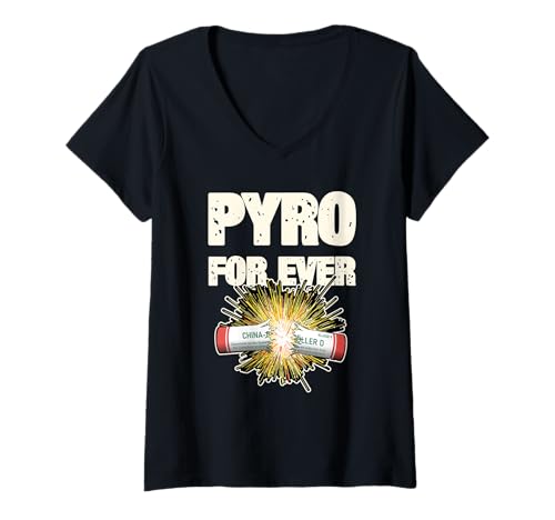 Damen Pyro Forever T-Shirt mit V-Ausschnitt von Pyro Silvester Feuerwerk Pyrotechniker Geschenke