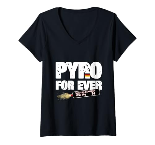 Damen Pyro Forever T-Shirt mit V-Ausschnitt von Pyro Silvester Feuerwerk Pyrotechniker Geschenke
