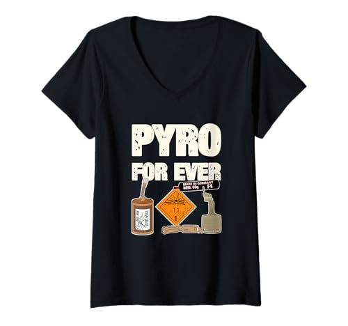 Damen Pyro Forever T-Shirt mit V-Ausschnitt von Pyro Silvester Feuerwerk Pyrotechniker Geschenke
