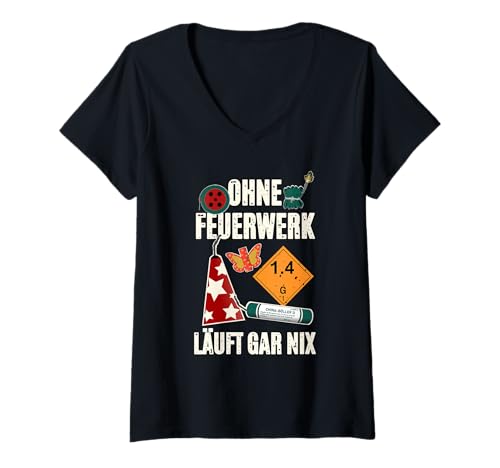 Damen Pyro Ist EIN Muss T-Shirt mit V-Ausschnitt von Pyro Silvester Feuerwerk Pyrotechniker Geschenke