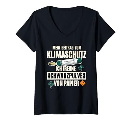 Damen Pyro Klimaschutz T-Shirt mit V-Ausschnitt von Pyro Silvester Feuerwerk Pyrotechniker Geschenke