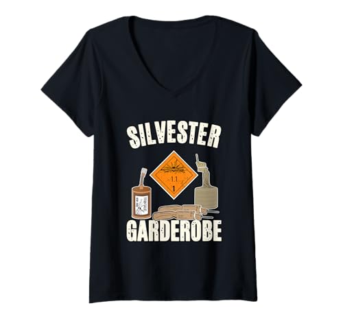 Damen Pyro Silvester Garderobe T-Shirt mit V-Ausschnitt von Pyro Silvester Feuerwerk Pyrotechniker Geschenke