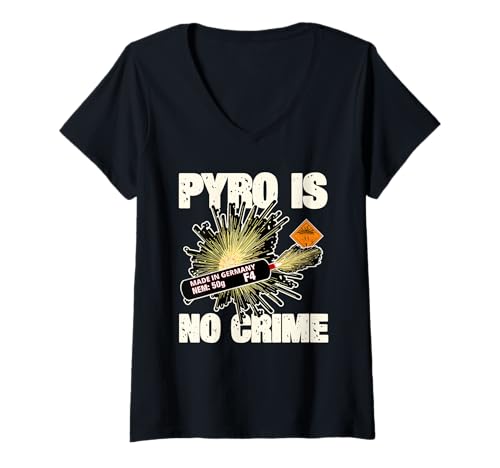 Damen Pyro is No Crime T-Shirt mit V-Ausschnitt von Pyro Silvester Feuerwerk Pyrotechniker Geschenke