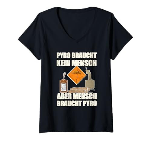 Damen Pyrotechnik T-Shirt mit V-Ausschnitt von Pyro Silvester Feuerwerk Pyrotechniker Geschenke
