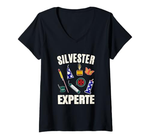 Damen Silvester Experte T-Shirt mit V-Ausschnitt von Pyro Silvester Feuerwerk Pyrotechniker Geschenke