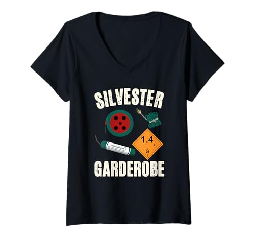 Damen Silvester Garderobe T-Shirt mit V-Ausschnitt von Pyro Silvester Feuerwerk Pyrotechniker Geschenke