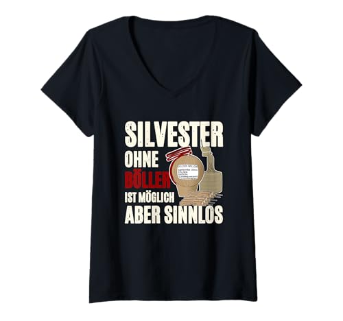 Damen Silvester Pyro Design T-Shirt mit V-Ausschnitt von Pyro Silvester Feuerwerk Pyrotechniker Geschenke