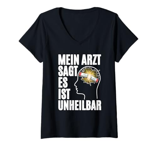 Damen Pyrotechnik im Kopf T-Shirt mit V-Ausschnitt Damen Pyrotechnik im Kopf T-Shirt mit V-Ausschnitt von Pyro Silvester Feuerwerk T-Shirt und Pullover